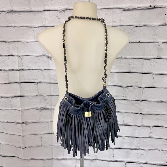 Olivia + Joy Handbags - OLIVIA & JOY NY Crossbody Purple Fringe Drawstring Chain Strap New